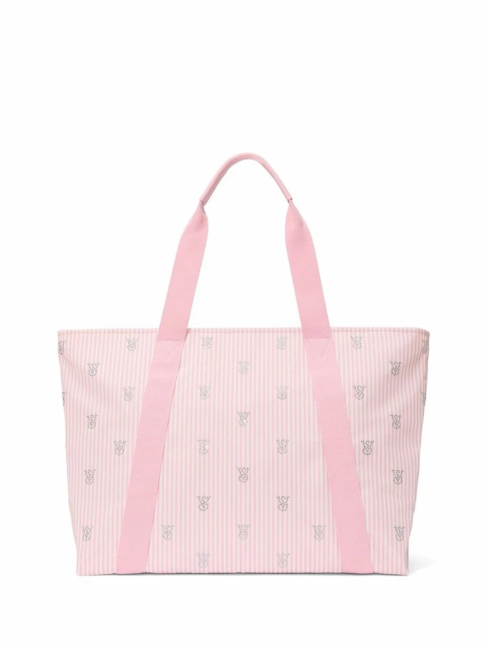 Victoria's Secret Pink Striped Tote with Logo Accent